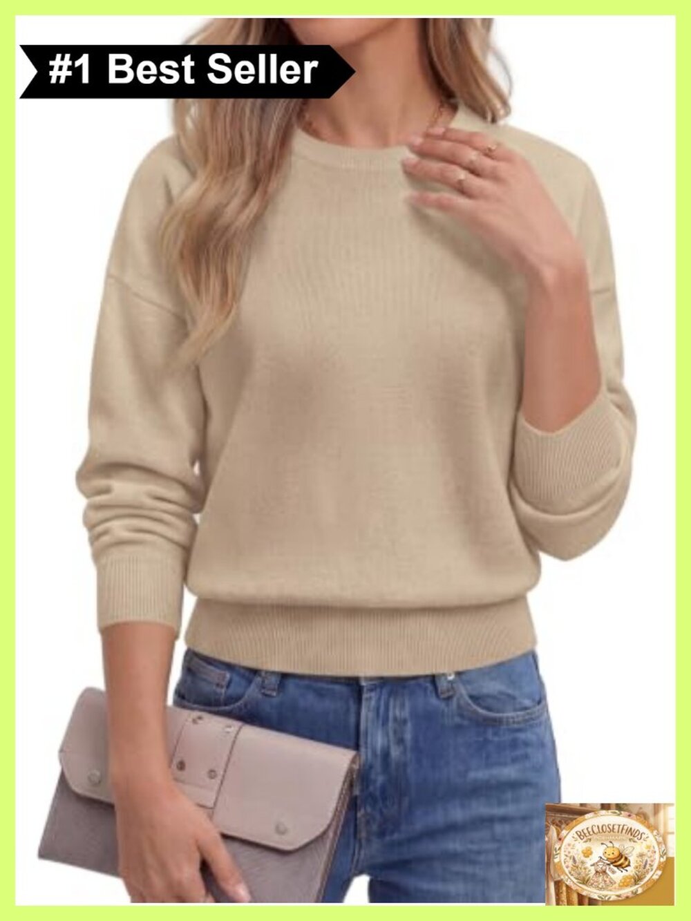 Womens Crewneck Long Sleeve Knit Pullover Sweater Ribbed Cinched Hem